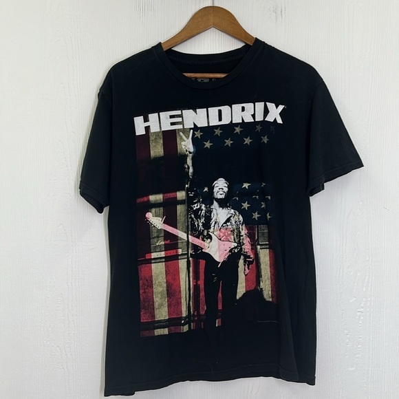 Jimi Hendrix - Hendrix Peace American Flag Graphic Short Sleeve T Shirt Size L - Picture 5 of 7